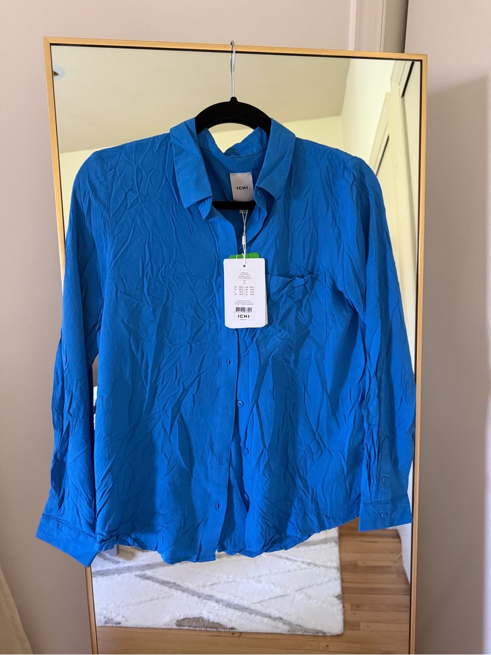 ICHI electric blue viscose button down